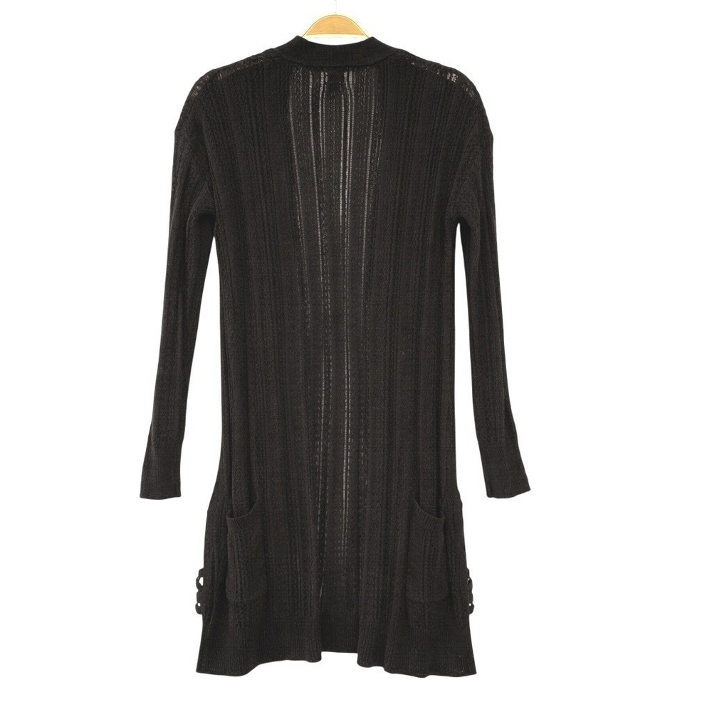 Hippie Rose Y2K Cardigan Women XS Black Longline Open Front Pointelle Whimsigoth - Picture 2 of 9